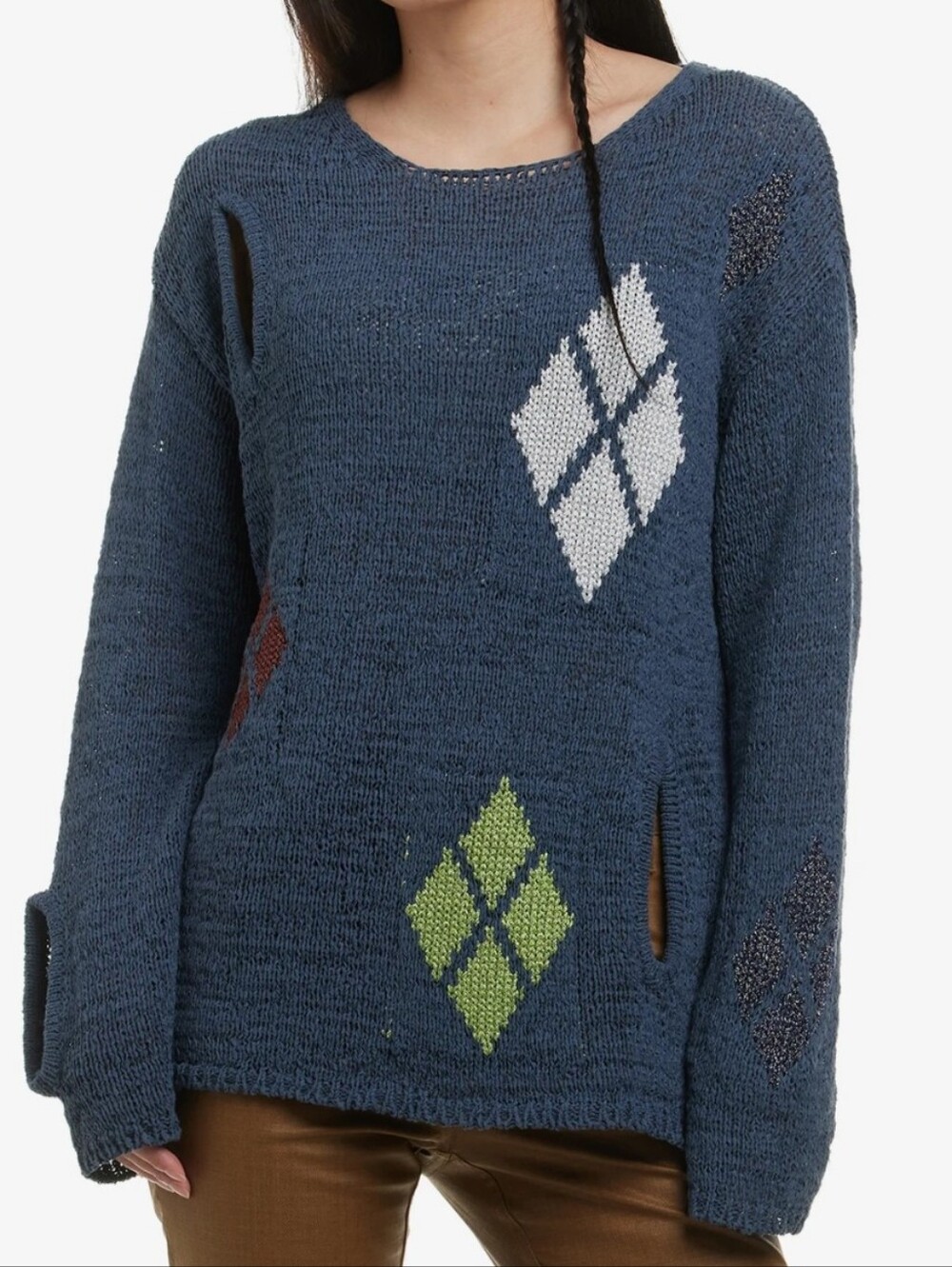 TheOpen Product Cutout Open-Knit Sweater Slate Blue Small Grunge Indie Sleaze